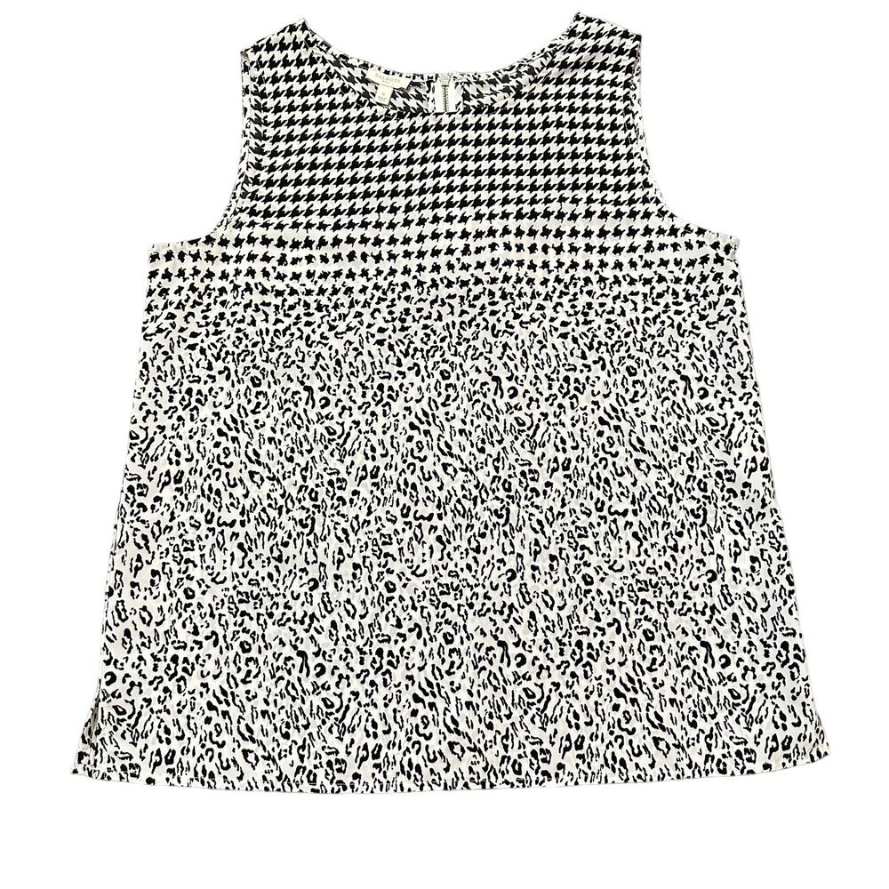 Talbots black white houndstooth into animal abstract print top Small